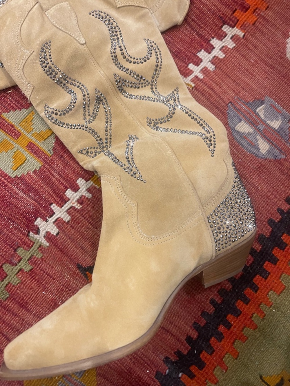 Free People Tan Suede Over-the-Knee Western Boots with Crystal Accents NEW! - Picture 6 of 9